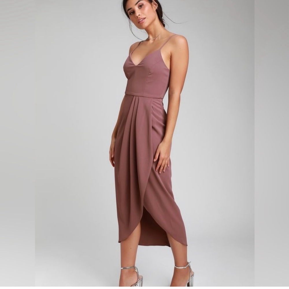 Lulu's Mauve Midi Spaghetti Strap Dress